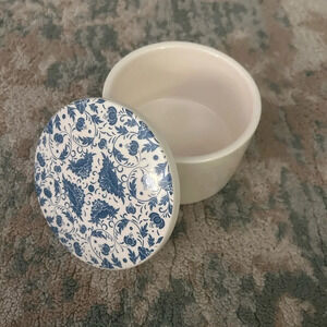 Trinket jar ceramic Sweet floral pattern blue and cream color